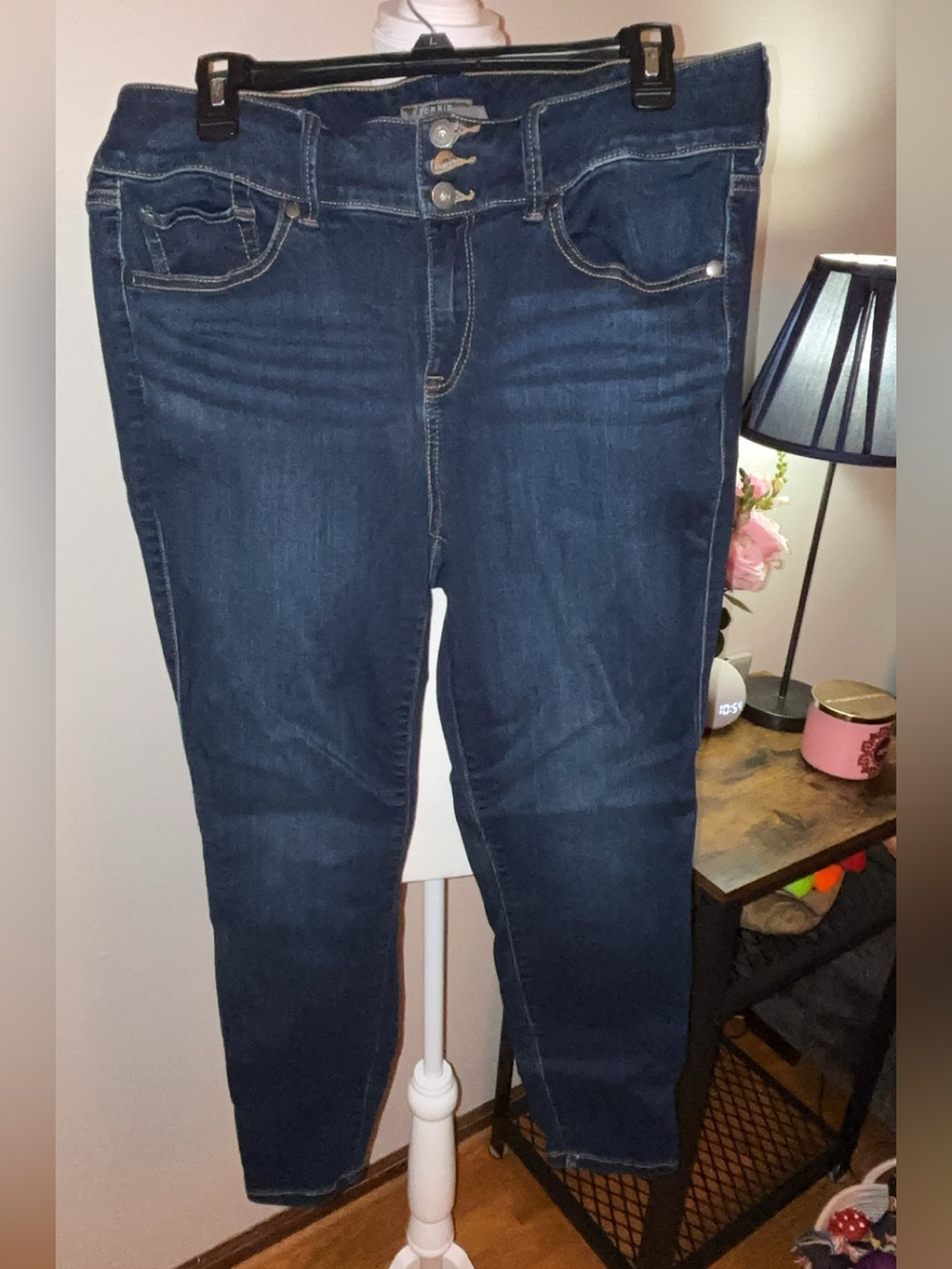 torrid Dark Blue Mid-Rise Jeggings with Triple-Button Waist